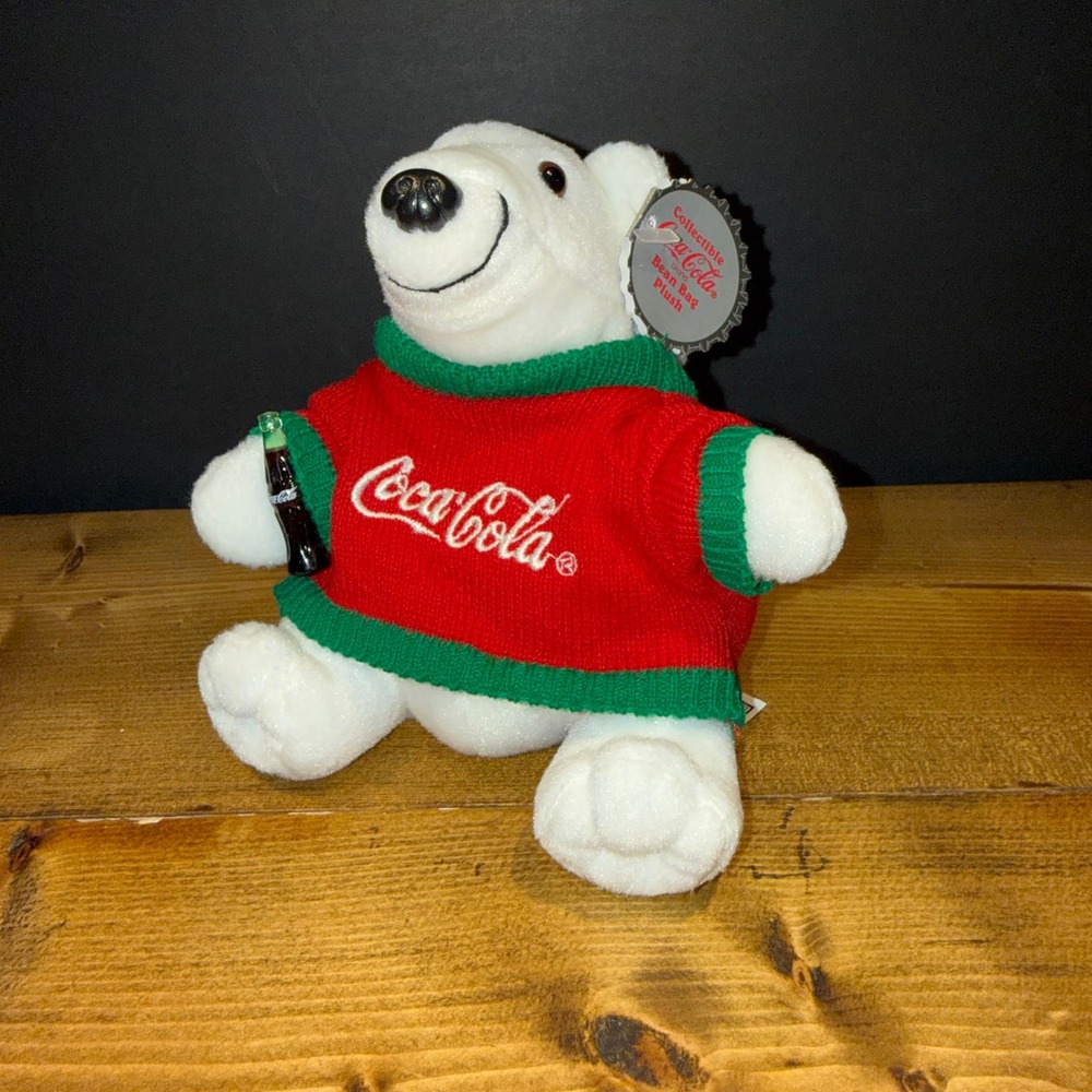 1998 Coca-Cola Polar Bear in Sweater Bean Bag Plush #0116 Coke Bottle NWT